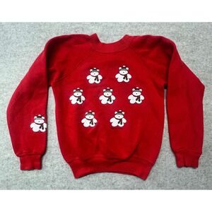 Vintage Kids Red Bear Print‎ Sweatshirt 1980s Dayton Hudson Basset Walker Kids M